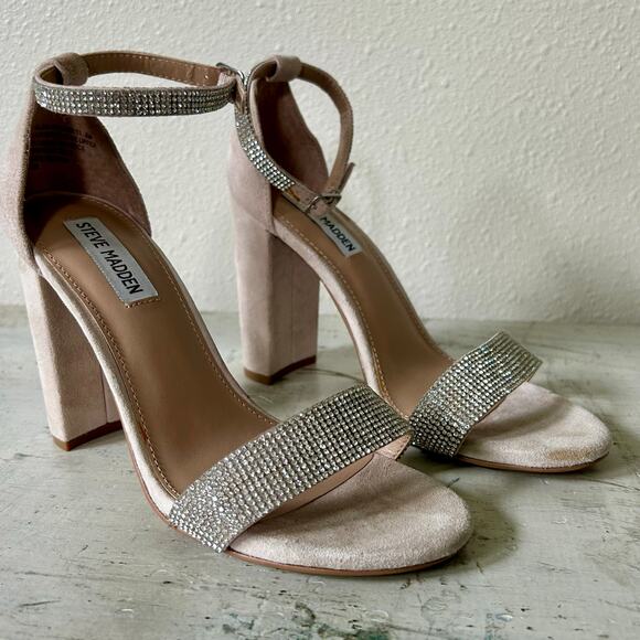 Steve Madden Kalina Embellished Rhinestone ankle strap heels sandal bling tan 8 - Picture 3 of 11